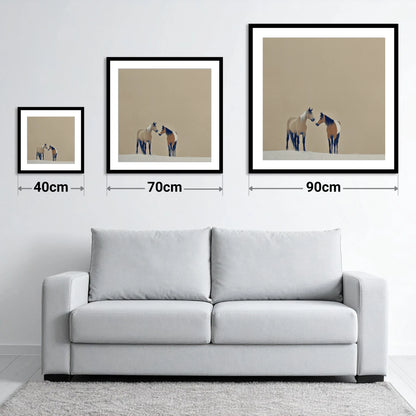 Quiet Companions - size guide showing 40cm, 70cm and 90cm art prints