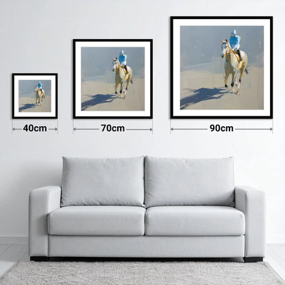 Sunlit Racing Grey - size guide showing 40cm, 70cm and 90cm art prints