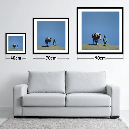 A Quiet Understanding - size guide showing 40cm, 70cm and 90cm art prints