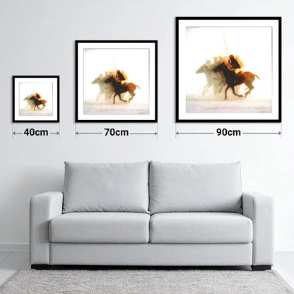 Through the Golden Haze - size guide showing 40cm, 70cm and 90cm art prints
