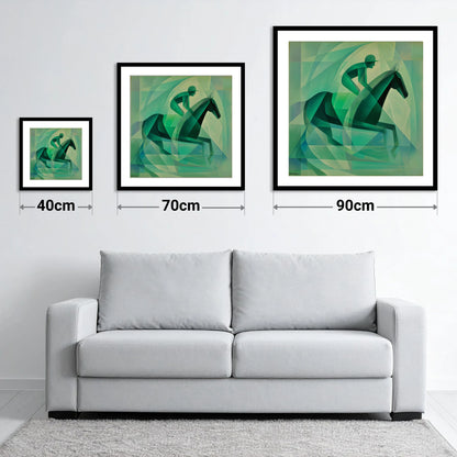 Verdant Stride - size guide showing 40cm, 70cm and 90cm art prints