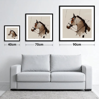 Raw Ink Equine Profile - size guide showing 40cm, 70cm and 90cm art prints