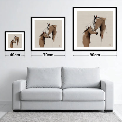 Silent Devotion - size guide showing 40cm, 70cm and 90cm art prints
