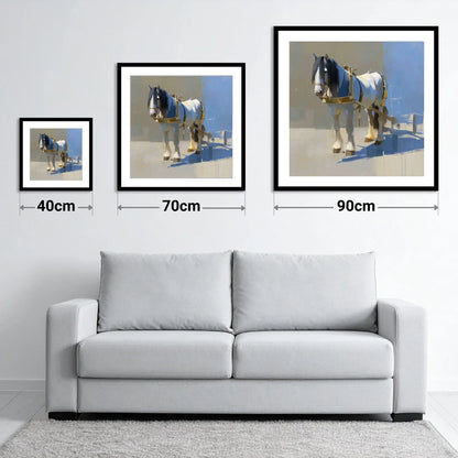 Dignity in the Shade - size guide showing 40cm, 70cm and 90cm art prints