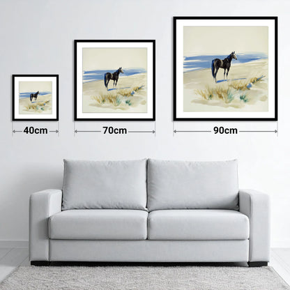Coastal Silhouette - size guide showing 40cm, 70cm and 90cm art prints