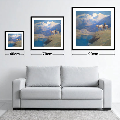 Alpine Vantage Point - size guide showing 40cm, 70cm and 90cm art prints