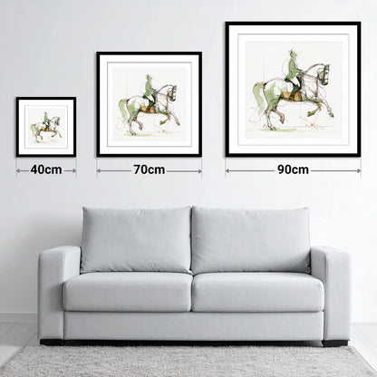 Expressive Dressage - size guide showing 40cm, 70cm and 90cm art prints