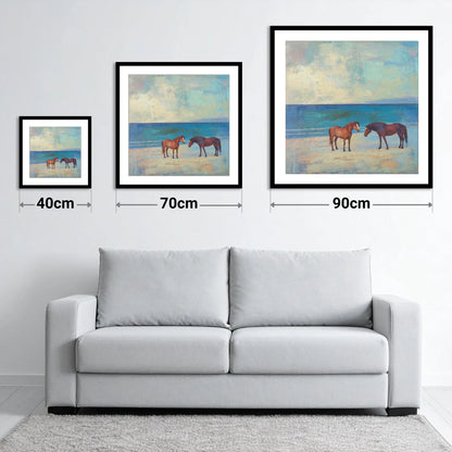 Shoreline Companions - size guide showing 40cm, 70cm and 90cm art prints