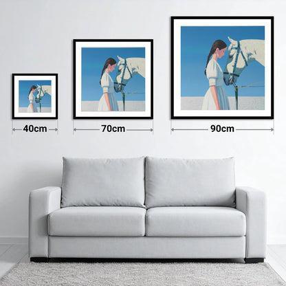 Silent Dialogue - size guide showing 40cm, 70cm and 90cm art prints