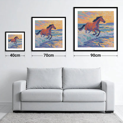 Painted Tide Canter - size guide showing 40cm, 70cm and 90cm art prints