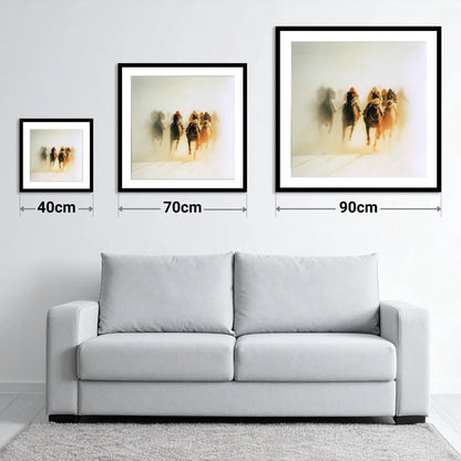 Emerging From The Mist - size guide showing 40cm, 70cm and 90cm art prints