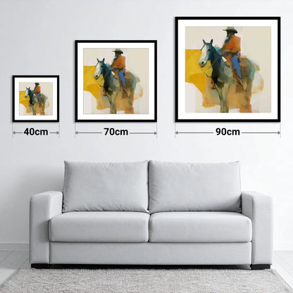 Golden Hour Cowboy - size guide showing 40cm, 70cm and 90cm art prints