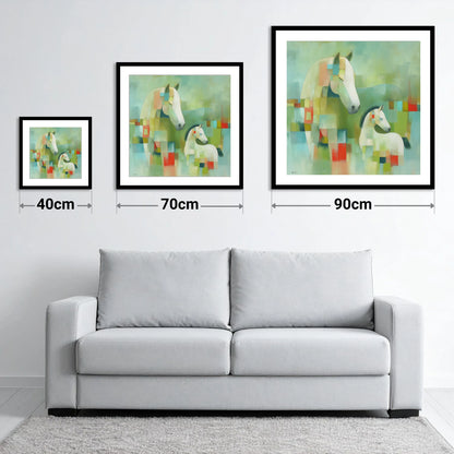Structured Serenity - size guide showing 40cm, 70cm and 90cm art prints