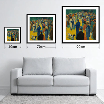 Race Day Spectacle - size guide showing 40cm, 70cm and 90cm art prints