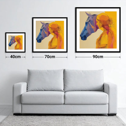 Vibrant Bond - size guide showing 40cm, 70cm and 90cm art prints