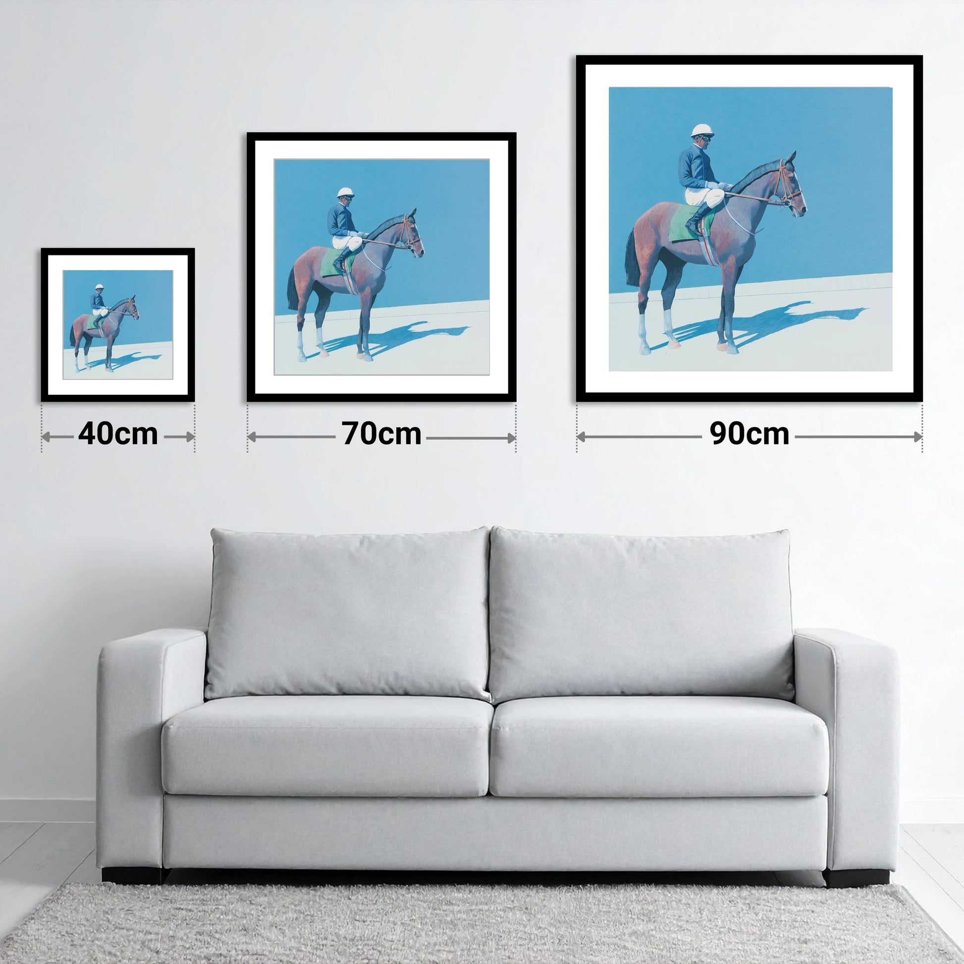 Before the Off - size guide showing 40cm, 70cm and 90cm art prints