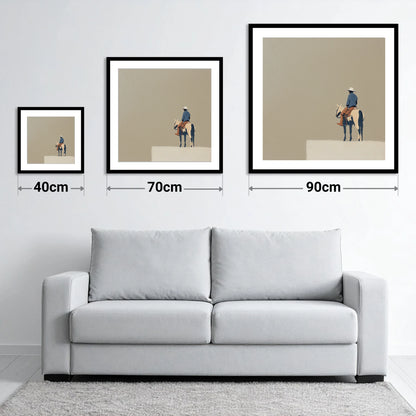 The Quiet Frontier - size guide showing 40cm, 70cm and 90cm art prints