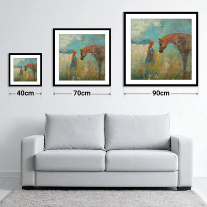 A Quiet Connection - size guide showing 40cm, 70cm and 90cm art prints
