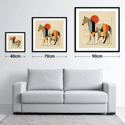 Harmony in Form - size guide showing 40cm, 70cm and 90cm art prints