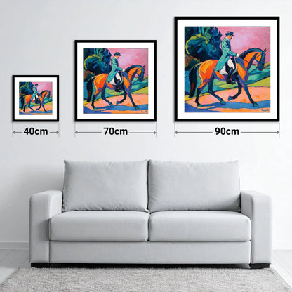 Bold Dressage Harmony - size guide showing 40cm, 70cm and 90cm art prints