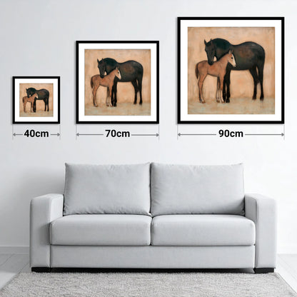 Quiet Affection - size guide showing 40cm, 70cm and 90cm art prints