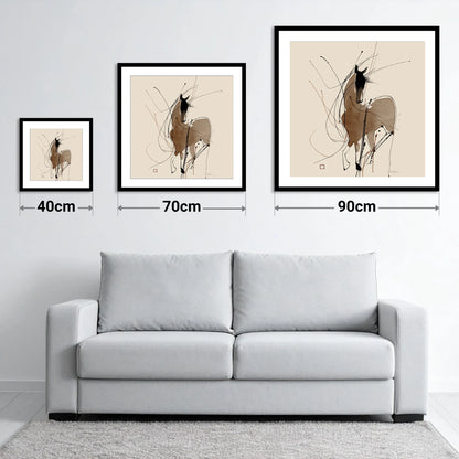 Dynamic Equine Silhouette - size guide showing 40cm, 70cm and 90cm art prints