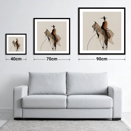 Vaquero Silhouette - size guide showing 40cm, 70cm and 90cm art prints