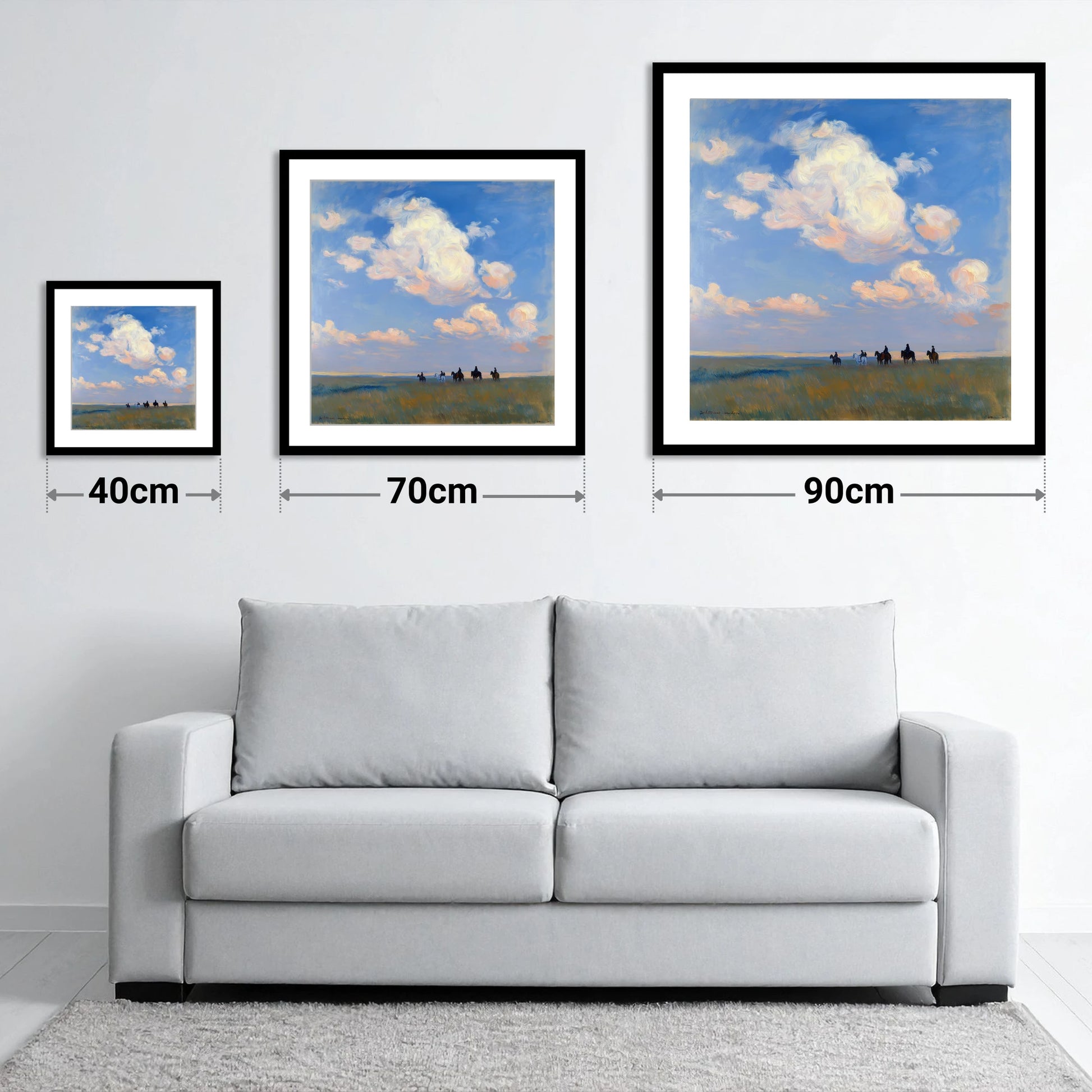 Endless Horizon Hack - size guide showing 40cm, 70cm and 90cm art prints