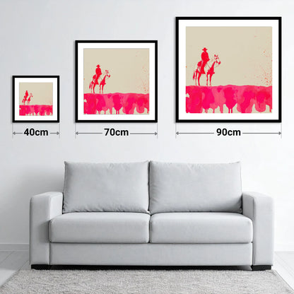 Crimson Frontier - size guide showing 40cm, 70cm and 90cm art prints