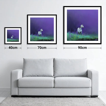 Twilight Appaloosa - size guide showing 40cm, 70cm and 90cm art prints