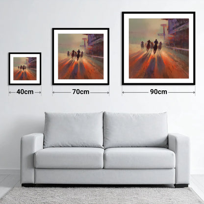 Shadows on the Track - size guide showing 40cm, 70cm and 90cm art prints
