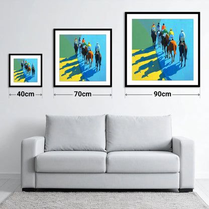 Bright Silks Long Shadows - size guide showing 40cm, 70cm and 90cm art prints