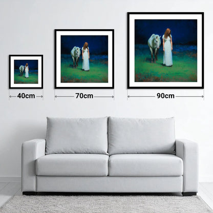The Quiet Hour - size guide showing 40cm, 70cm and 90cm art prints