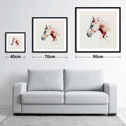 Crimson Appaloosa Profile - size guide showing 40cm, 70cm and 90cm art prints