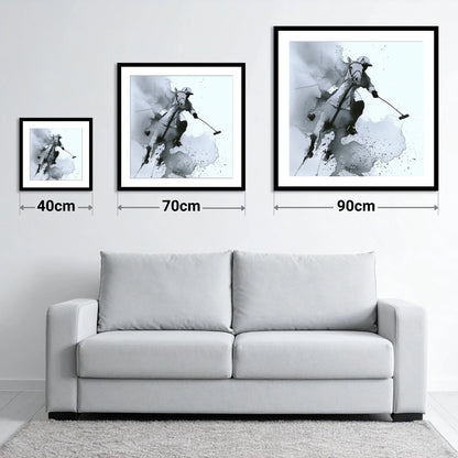 Dynamic Polo Swing - size guide showing 40cm, 70cm and 90cm art prints