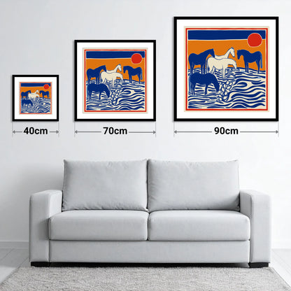 Wild Sapphire Shallows - size guide showing 40cm, 70cm and 90cm art prints