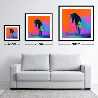 Electric Bond - size guide showing 40cm, 70cm and 90cm art prints