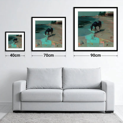 Coastal Solitude - size guide showing 40cm, 70cm and 90cm art prints