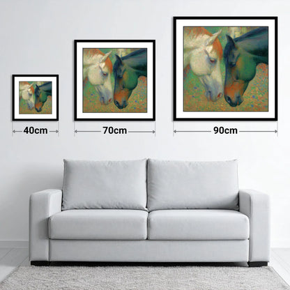 Dappled Companions - size guide showing 40cm, 70cm and 90cm art prints