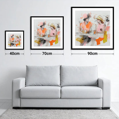 Between Races - size guide showing 40cm, 70cm and 90cm art prints