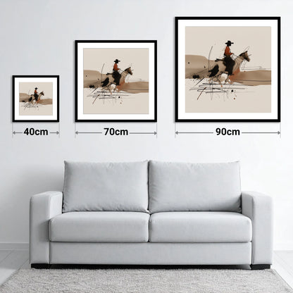 Western Trail Silhouette - size guide showing 40cm, 70cm and 90cm art prints
