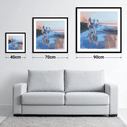 Shoreline Companions - size guide showing 40cm, 70cm and 90cm art prints
