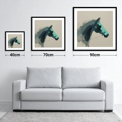 Teal Shadow Profile - size guide showing 40cm, 70cm and 90cm art prints