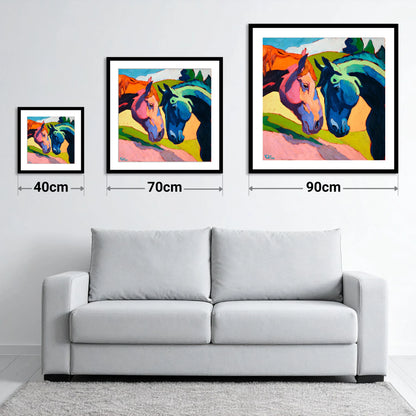 Vibrant Equine Connection - size guide showing 40cm, 70cm and 90cm art prints