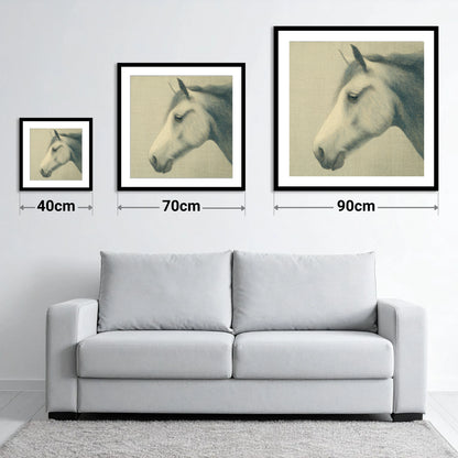Classic Slate Equine Profile - size guide showing 40cm, 70cm and 90cm art prints