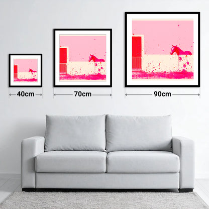 Crimson Doorway - size guide showing 40cm, 70cm and 90cm art prints