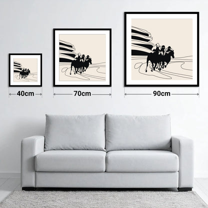 Rounding the Bend - size guide showing 40cm, 70cm and 90cm art prints