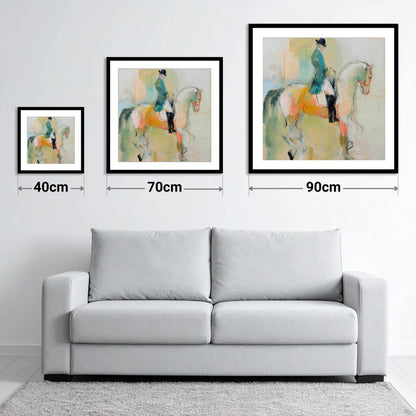 Abstract Dressage Harmony - size guide showing 40cm, 70cm and 90cm art prints