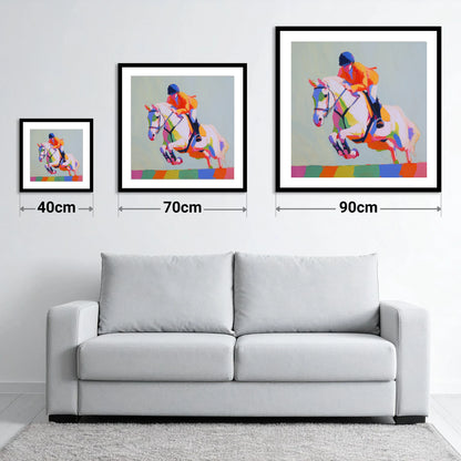 Technicolour Flight - size guide showing 40cm, 70cm and 90cm art prints
