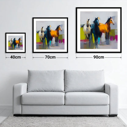 Vivid Equine Companions - size guide showing 40cm, 70cm and 90cm art prints
